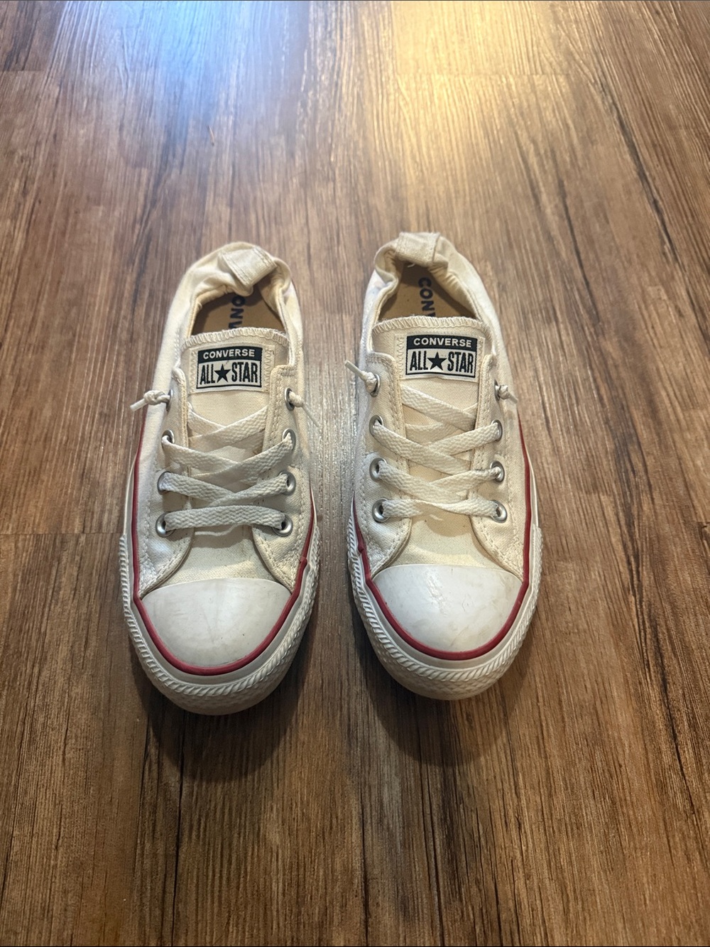 Women’s Converse Low Top Sneakers - White with Red Trim